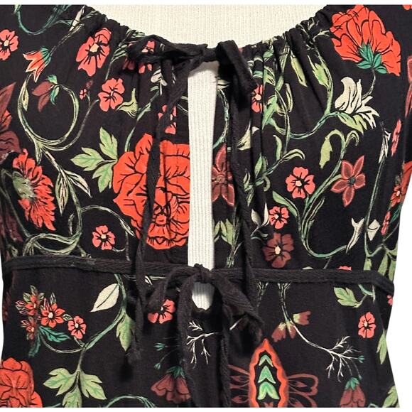 Free People Make it Easy Top Womens Large Black Floral Tie Front Cutout Blouse - Picture 3 of 9